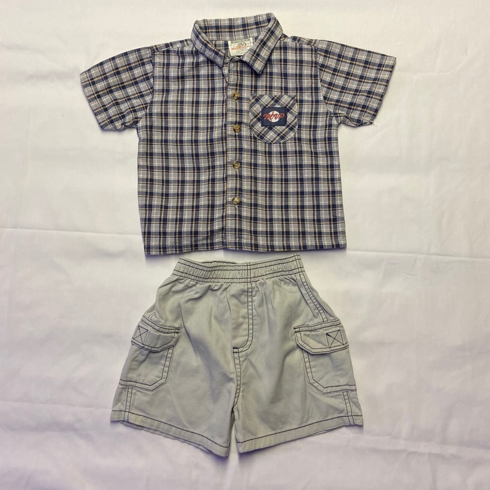 2 Piece Khaki Short Set Size 24 Mos LIKE NEW